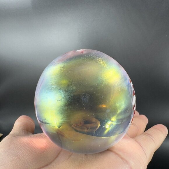 Hand Made Art Glass Paperweight Orb Polished Bottom Iridescent Glass Decor VTG - Picture 13 of 15